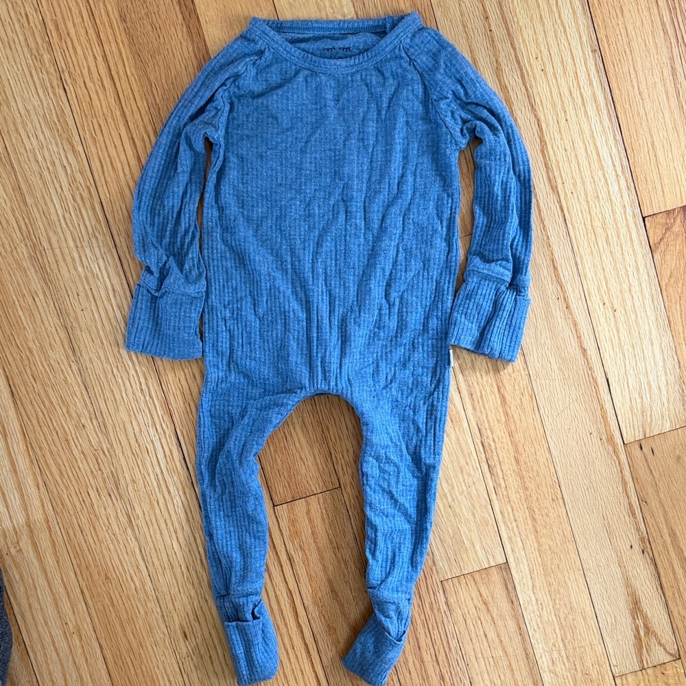 Blue Ribbed Little Sleepies Cresent Zippie